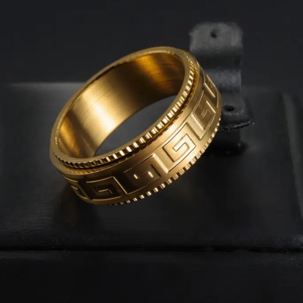 Greek KEY Pattern Men's Ring Luxury Rotating Golden Titanium 201 Stainless Steel